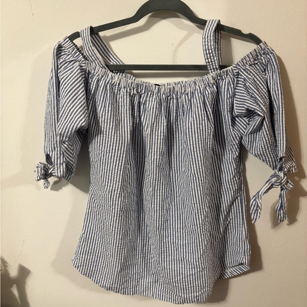 Elegant Blue Striped Off-Shoulder Blouse